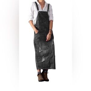 #1093 Casual Black Distressed Denim Overall Skirt - Women's Jeans
